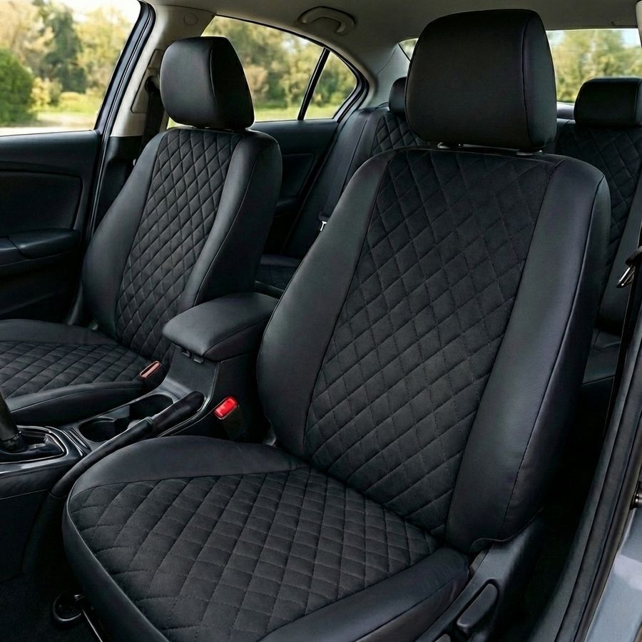 Чехлы на сиденья Чехлы на сиденья авто для Kia Ceed II (Ceed 2) из эко кожи и алькантары черные Alux-110712