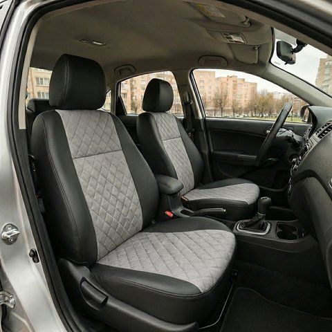 Чехлы на сиденья Чехлы на сиденья авто для Skoda Yeti из эко кожи и алькантары серые Alux-1380