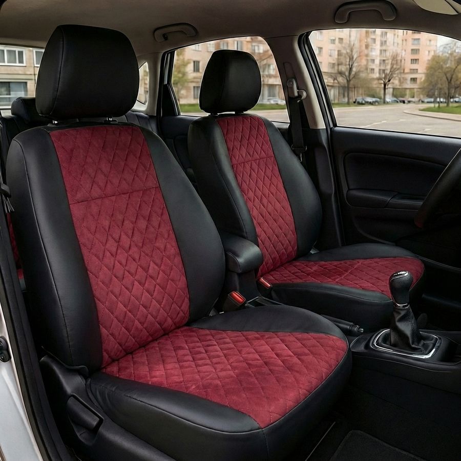 Чехлы на сиденья Чехлы на сиденья авто для Toyota Avensis из эко кожи и алькантары красные Alux-2864