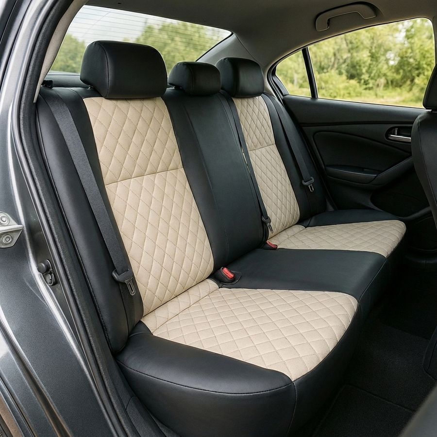 Чехлы на сиденья Чехлы на сиденья авто для Citroen DS4 из эко кожи и алькантары бежевые Alux-13828
