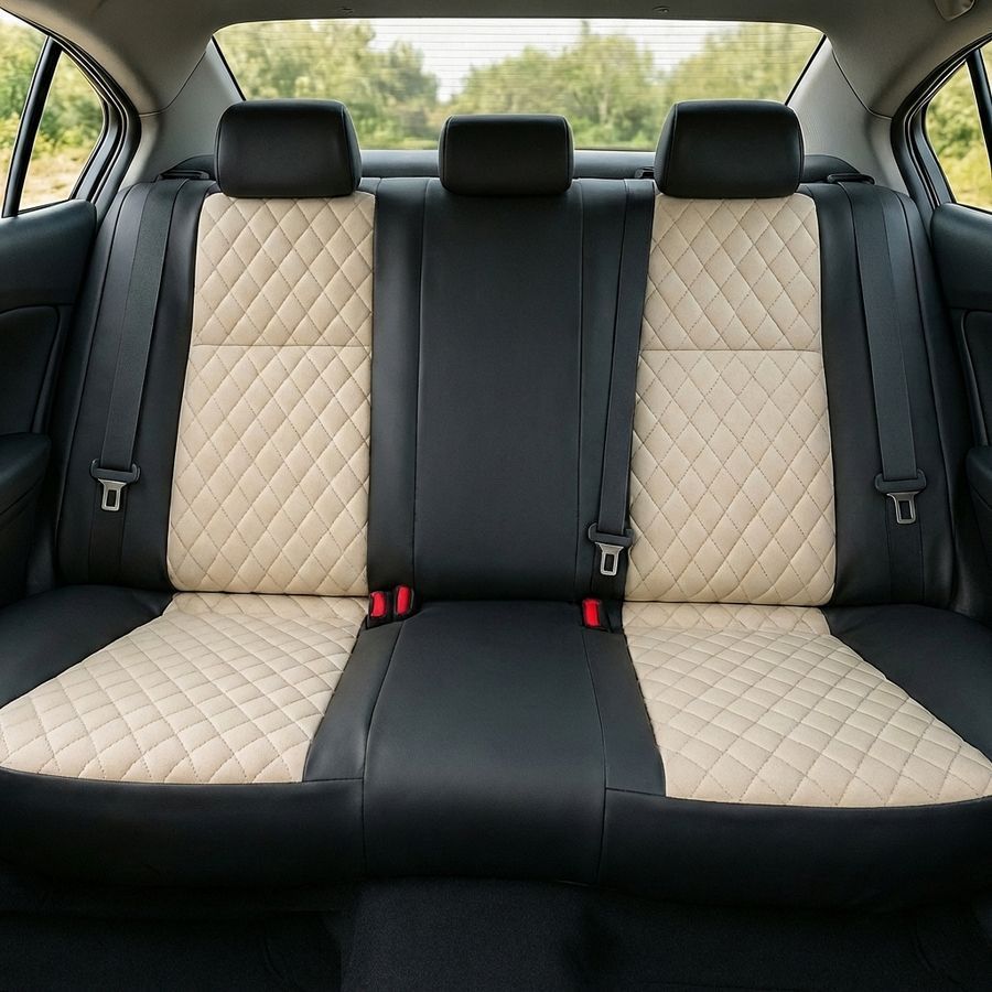 Чехлы на сиденья Чехлы на сиденья авто для Citroen DS4 из эко кожи и алькантары бежевые Alux-13828