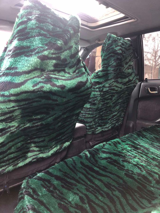 Хутряні накидки на передні сидіння 1+1 зелені