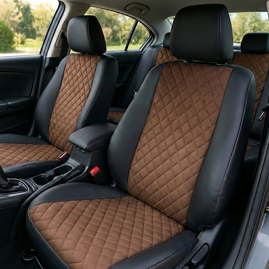 Чехлы на сиденья Чехлы на сиденья авто для Citroen DS4 из эко кожи и алькантары коричневые Alux-3098