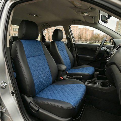 Чохли на сидіння Чохли на сидіння авто для Volkswagen Passat (B5) Variant з еко шкіри та алькантари сині Alux-2219