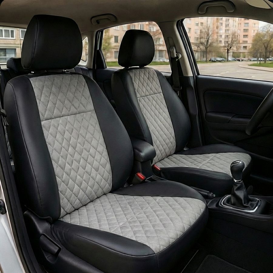 Чохли на сидіння Чохли на сидіння авто для Toyota Camry 55 з еко шкіри та алькантари сірі Alux-1412