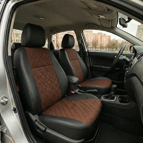 Чехлы на сиденья Чехлы на сиденья авто для Peugeot 807 из эко кожи и алькантары коричневые Alux-3467
