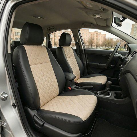 Чохли на сидіння Чохли на сидіння авто для Toyota Corolla E15 з еко шкіри та алькантари бежеві Alux-14339